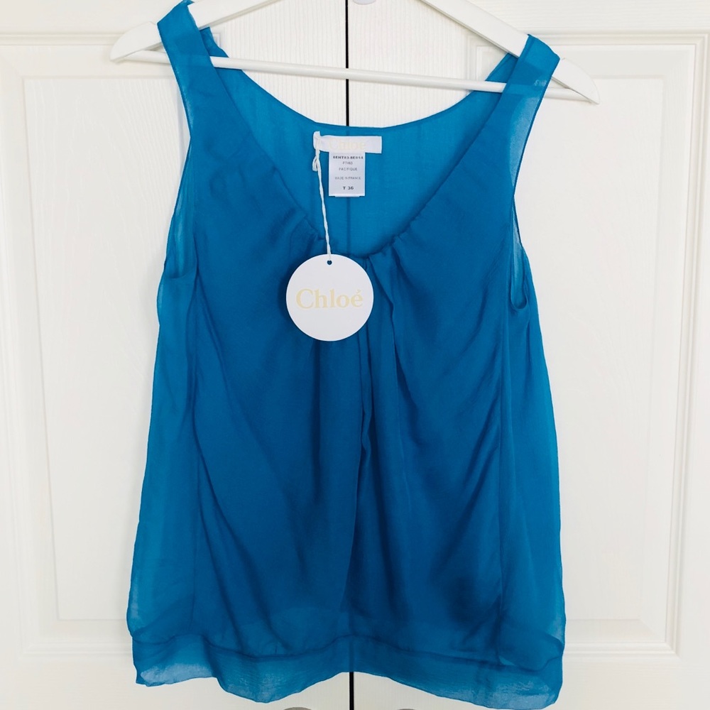 🆕 Chloé Women’s Cerulean Sleeveless Silk Top S